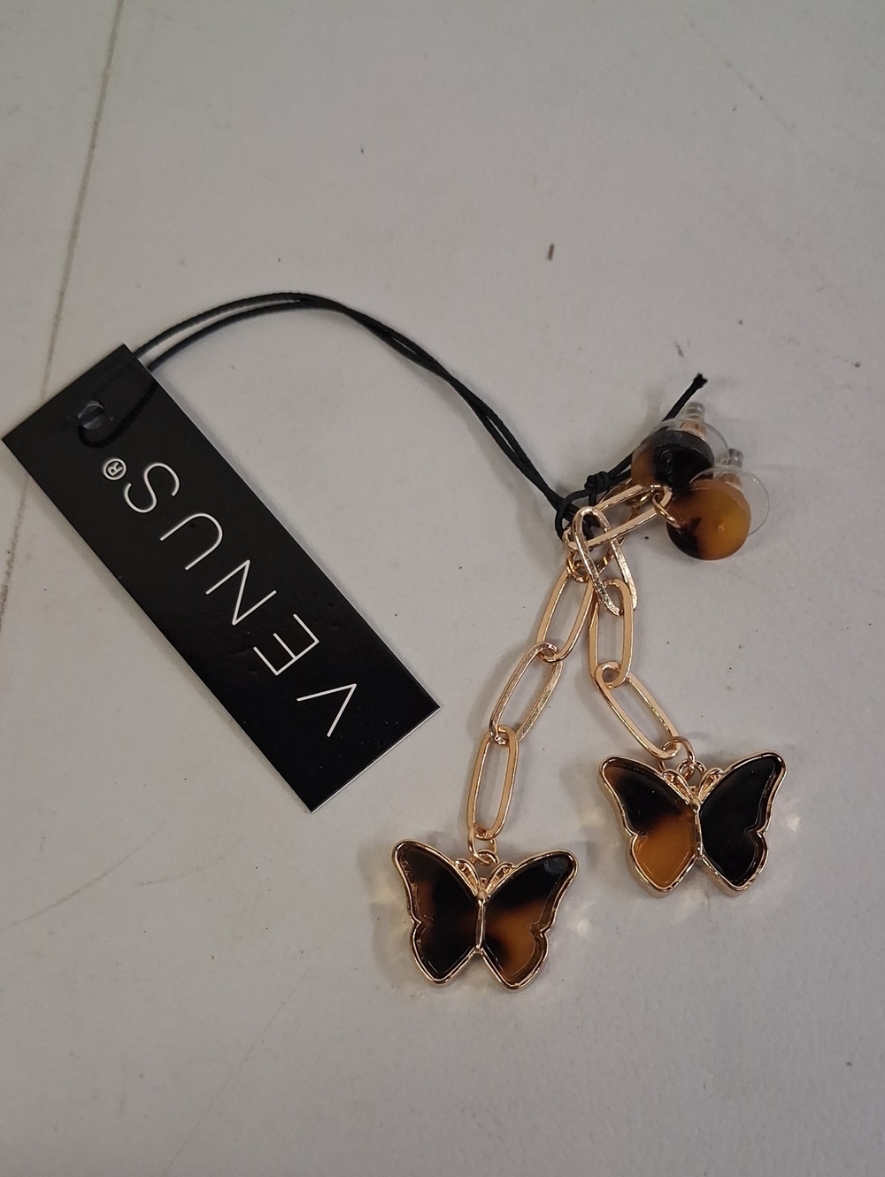 NWT VENUS Gold-Tone Butterfly Drop Earrings - Brown Black